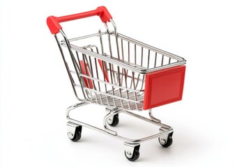 Small Red Handle Shopping Cart on White Background