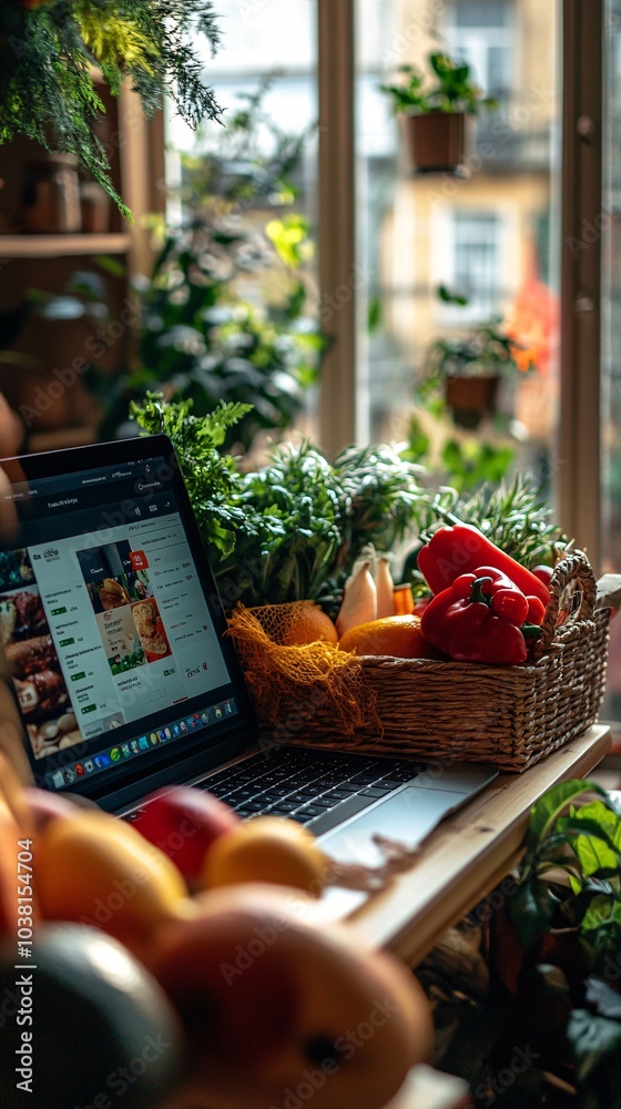Poster A laptop displaying the final checkout screen with the total cost showing massive savings after end season discounts Stock Photo with side copy space