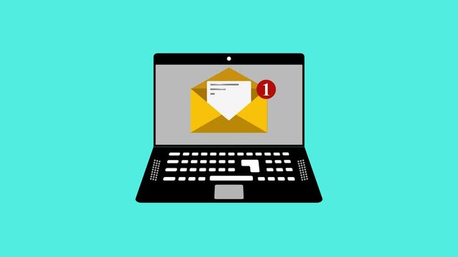 Animated Laptop with Incoming Message Notification Icon &ndash; Dynamic Motion Graphic for Digital Alerts.