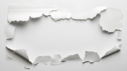 A piece of white paper with a rectangular hole torn out in the middle.