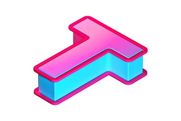 Isometric 3D letter T in blue and pink. Vivid 3D rendering display font suitable for poster, web, advertising and modern design projects.