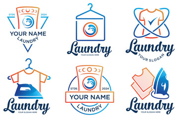 set of Laundry logo design collection. line icon for laundry service business . Vector illustration