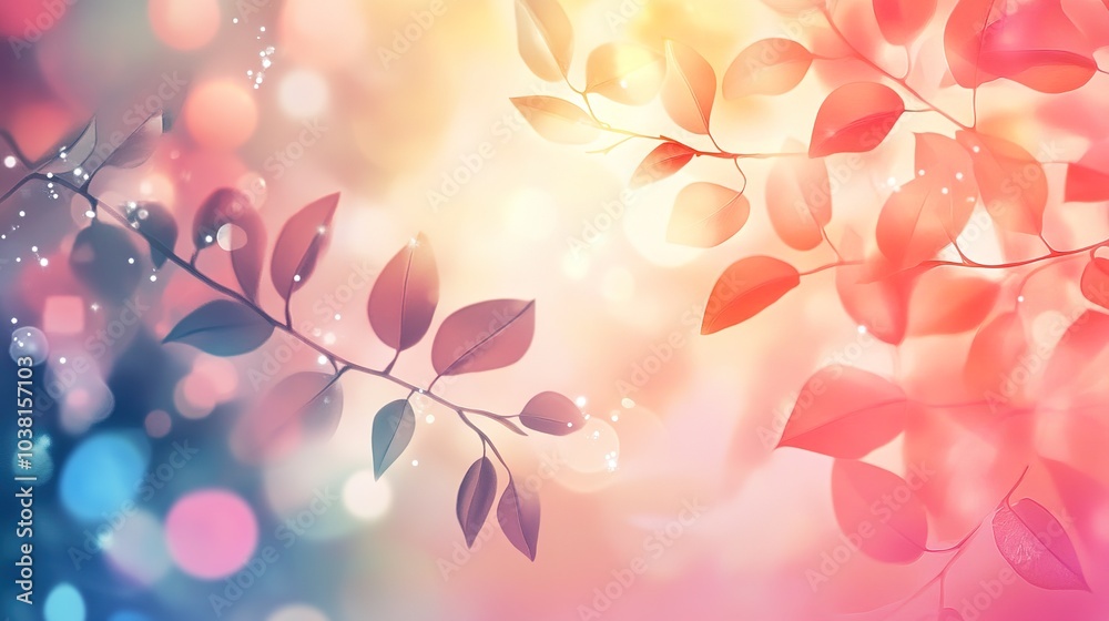 Fototapete flowers-leaves-digital design with colorful objects border patterns, motifs, graphics. blurred light