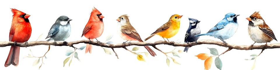 Obraz premium Vibrant Watercolor of Diverse Garden and Forest Birds