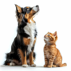 Fototapeta premium Dog and Cat Looking Up.