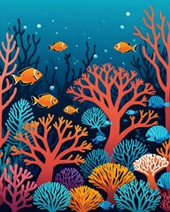 seamless pattern coral reef with fishes