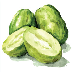 Chayote fruit watercolor clipart illustration