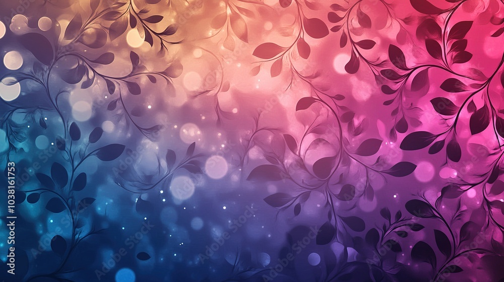 Poster nature inspired scroll design in floral pattern gradient background with bokeh effect