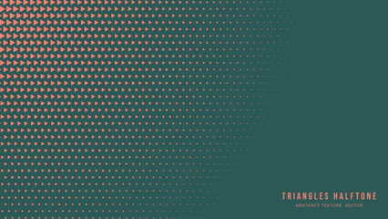 Triangles Halftone Pattern Radial Border Vector Orange Green Abstract Background. Ultra Modern Minimalistic Art Half Tone Graphics Eye Catching Wallpaper. Retro Futuristic Technology Art Illustration