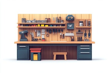 Wooden Workbench with Tools and Storage