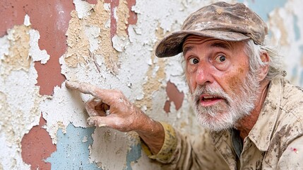 Fraudulent contractor scamming an elderly homeowner with fake renovation projects Stock Photo with side copy space