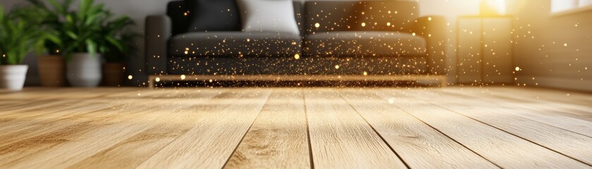 Cozy living room with sunlight, wooden floor, and modern furniture.