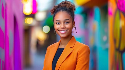 Fototapeta premium Young Woman with Bright Smile in Business Attire