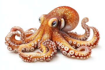 Fototapeta premium Octopus with Tentacles Isolated on White Background