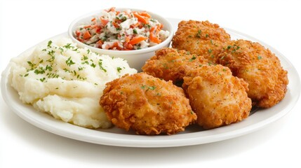 Delicious Fried Chicken with Mashed Potatoes and Coleslaw - Perfect Lunch Break Meal