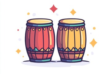 Colorful Cartoon Bongo Drums with Stars Design Element