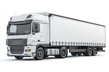 White Semi Truck Trailer Mockup Template Isolated On White Background