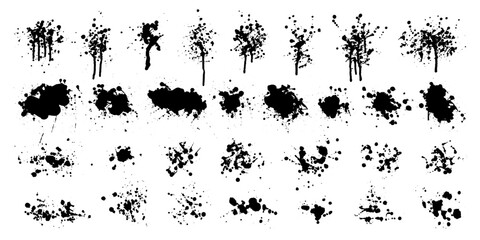 Vector black paint, ink blots, drops,splatters. Grunge  textures. Rough silhouettes. Dirty overlays.