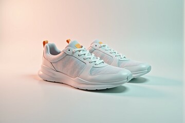 Trendy Sneakers on Pastel Background with Shadows