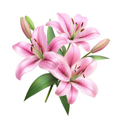 Fototapeta premium Beautiful pink lilies, white isolate background