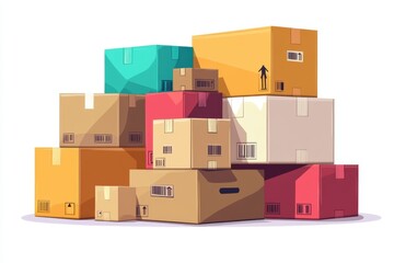 Fototapeta premium Stack of Cardboard Boxes with Barcodes and Up Arrow Symbols