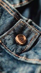Classic jeans texture and Stylish blue denim jacket pocket,Blue denim jacket,jean opened pocket with a button,outfit jeans background,Popular fashion clothing,space for text.