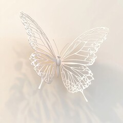 Obraz premium Elegant flying butterfly in minimalistic 3D rendering isolated on a white background for festive designs