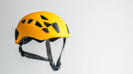 Bright Yellow Climbing Helmet for Adventure, Camping, and Outdoor Activities on a White Background