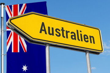 Australien, Wegweiser mit Nationalflagge