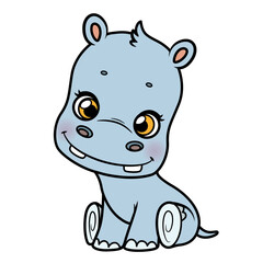 Cute cartoon little baby hippopotamus color variation for children