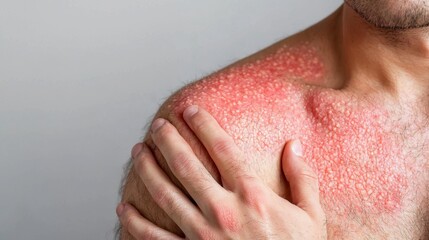 Fototapeta premium Close-Up of a Man's Shoulder with Red, Irritated Skin Showing Symptoms of a Skin Condition