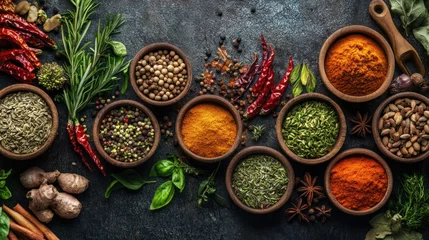 Tableau sur plexiglas Cuisine Assortment of Spices and Herbs in Bowls  © creativeideh