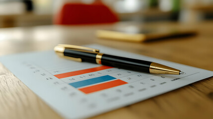 Pen and Chart on a Wooden Table.
