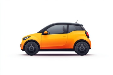 Small Yellow Electric Car Isolated on White Background