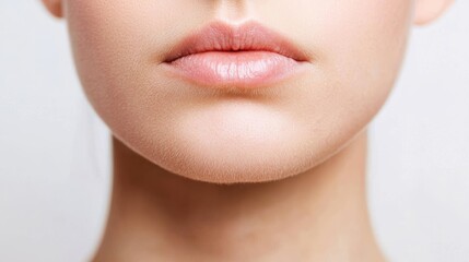 Obraz premium Close-Up of Woman's Lips and Chin Highlighting Skin Texture and Condition for Dermatology and Skincare Concepts