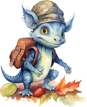 Fantasy Cute Spooky Orange Halloween Monster Creature, witch hat,character,children's book,maple leaves,pumpkin,rustic,adventure,smile,celebration