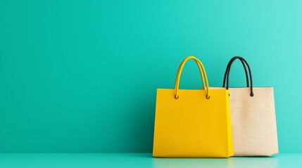 Colorful Shopping Bags on Turquoise Background Representing Modern Customer Journey and Retail Experience
