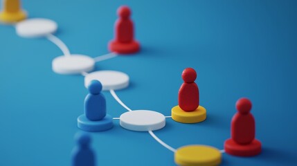 Obraz premium Customer Journey Concept with Colorful Game Pieces on Blue Background Representing Steps and Stages in Customer Experience