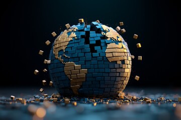 Global Division Symbolized by Cracked Globe Image