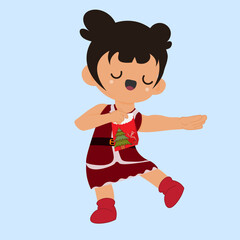 CHRISTMAS, A CUTE GIRL WEARING A SANTA CLAUS JACKET WHO IS VERY HAPPY TO GET A GIFT