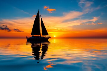 Sailboat on Tranquil Sea at Sunset