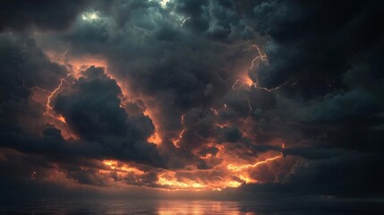 beautiful dark storm clouds with electric lightning flashing through, creating a dramatic and intense scene