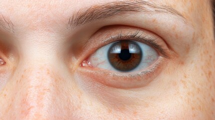 Obraz premium Close-Up of Human Eye with Visible Skin Conditions and Freckles Around the Eye Area