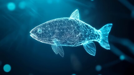 Naklejka premium Digital wireframe of a fish swimming in a blue light environment.