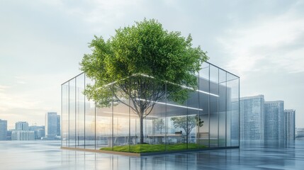 Fototapeta premium Glass Building with Tree