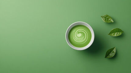 Matcha tea swirl in ceramic bowl, surrounded by traditional Japanese teaware