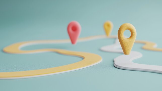 Abstract Representation of Customer Journey Concept with Colorful Location Markers on a Winding Path