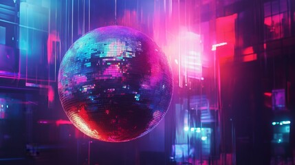 A vibrant disco ball lights up a nightclub scene, enhancing the party atmosphere