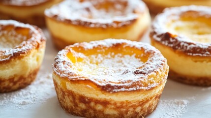 Fresh Pastel de Nata with Powdered Sugar Topping