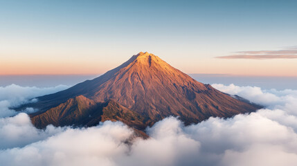 Fototapeta premium Autumn and winter mountains showcasing a snowy landscape with a majestic peak under a cloudy sky, capturing the beauty of nature and travel destinations like Fuji and Kamchatka